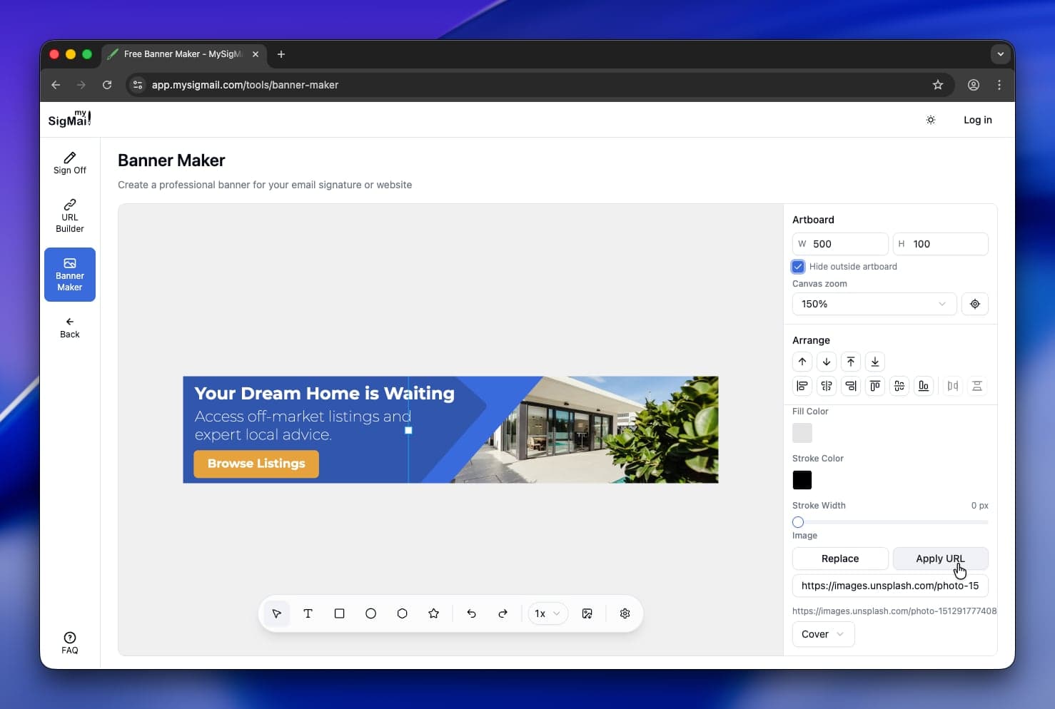 MySigMail email banner maker paste image from url