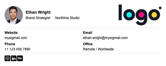 MySigMail email signature example balancing a company logo and a professional headshot