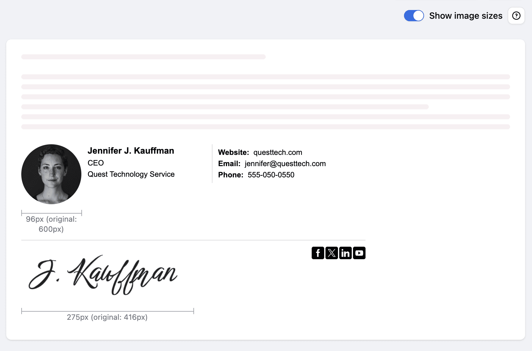 Show image sizes tool