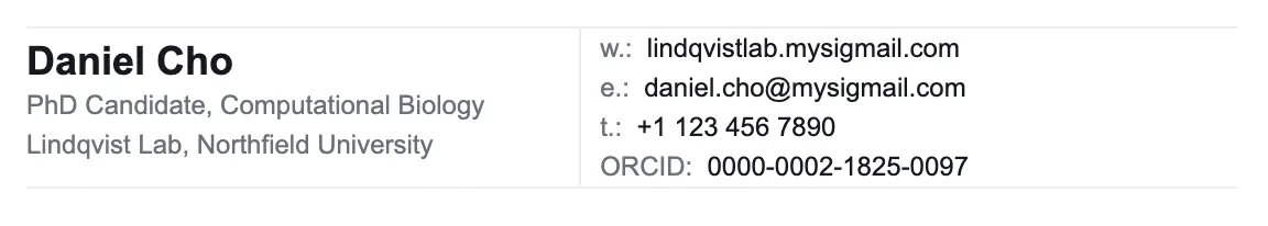 Academic & Research email signature template "PhD Candidate": text only