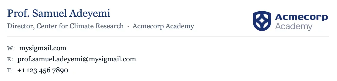 Academic & Research email signature template "Research Center Director": logo