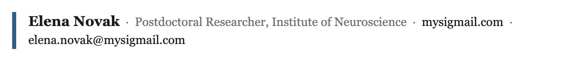Academic & Research email signature template "Postdoctoral Researcher": text only