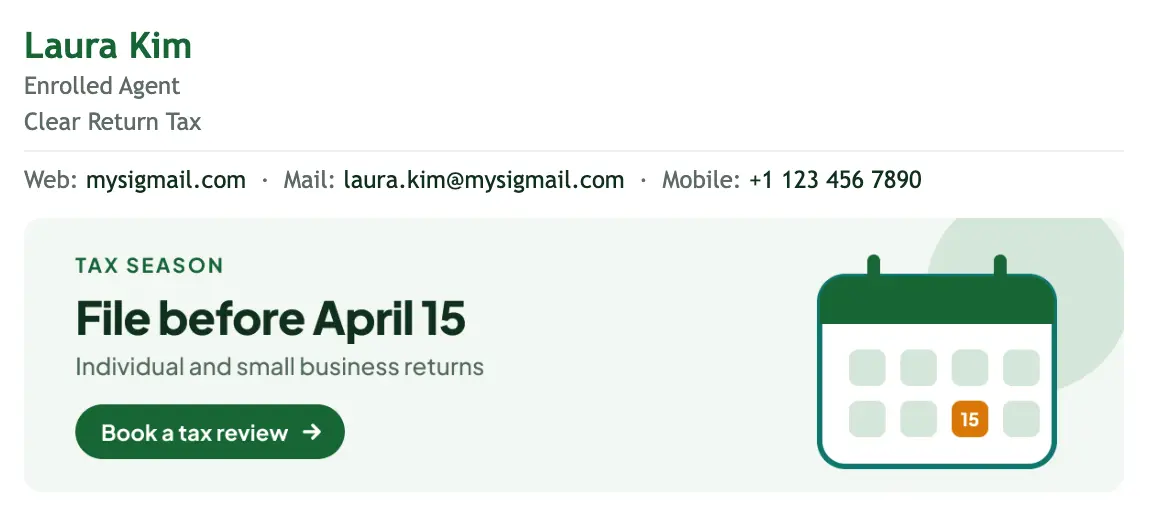 Accounting & Tax email signature template "Tax Preparer": banner