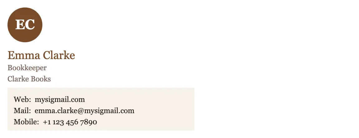 Accounting & Tax email signature template "Small Business Bookkeeper": initials