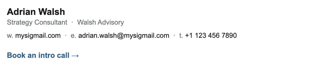 Consulting & Freelance email signature template "Strategy Consultant": call to action