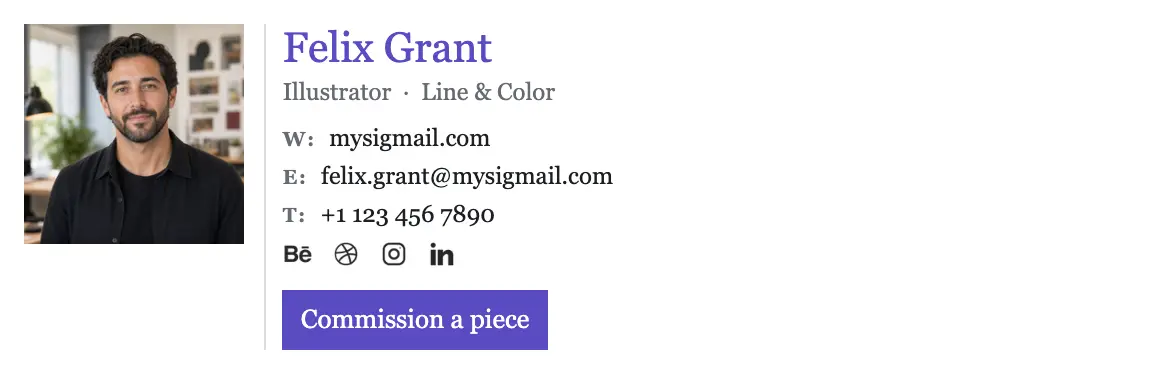 Design email signature template "Illustrator": photo, call to action