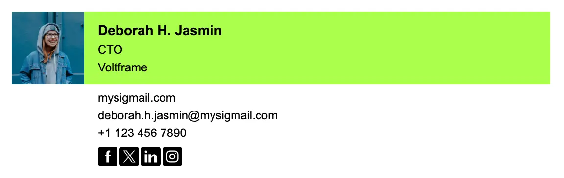 Engineering email signature template "Neon CTO": photo
