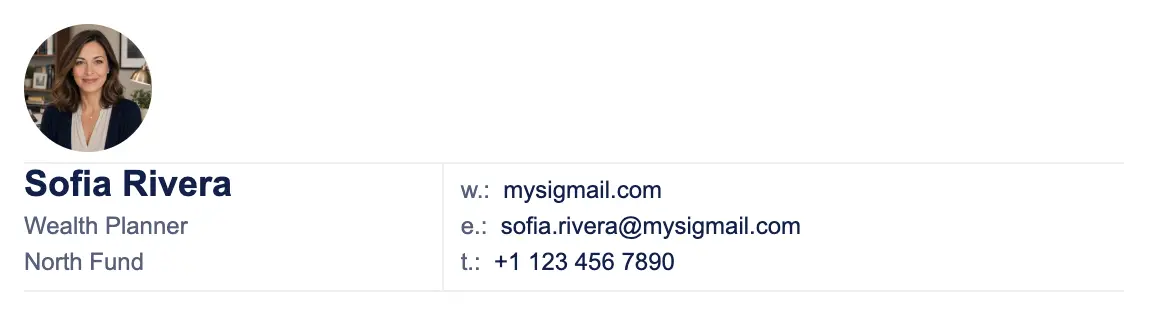 Finance email signature template "Wealth Planner": photo