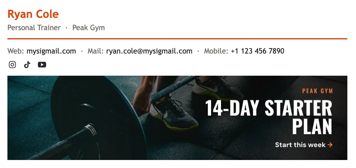 Fitness email signature template "Personal Trainer": banner