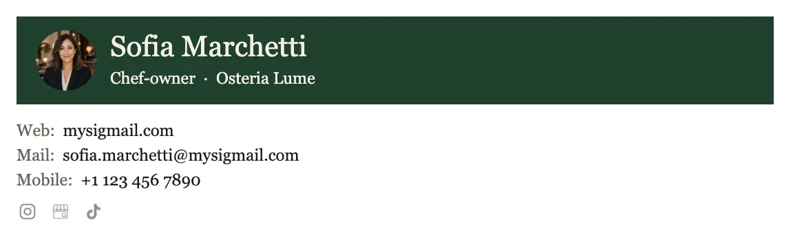 Hospitality email signature template "Chef-owner": photo