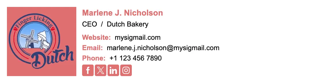 Hospitality email signature template "Bakery Owner": logo