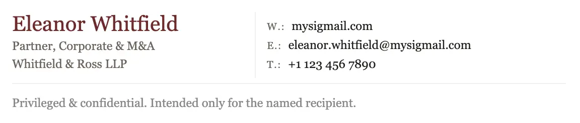 Legal email signature template "Corporate Partner": disclaimer