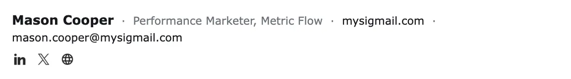 Marketing email signature template "Performance Marketer": text only
