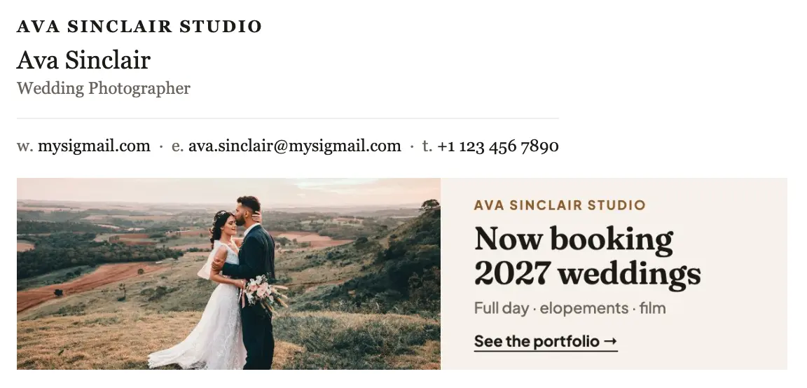 Photography & Video email signature template "Wedding Photographer": banner