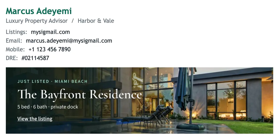 Real Estate email signature template "Luxury Property Advisor": banner