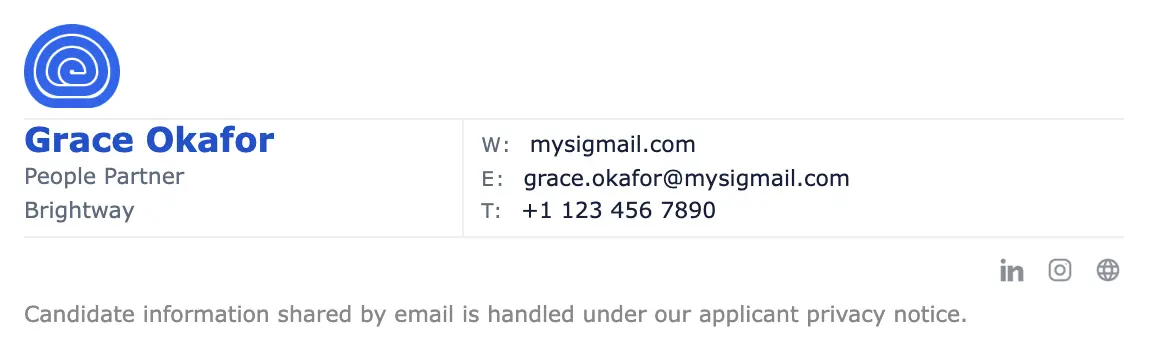 Recruiting & HR email signature template "People Partner": logo, disclaimer