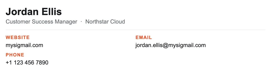 Sales email signature template "Customer Success Manager": text only