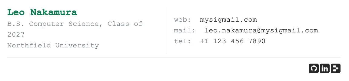 Students & Job Seekers email signature template "Computer Science Student": text only